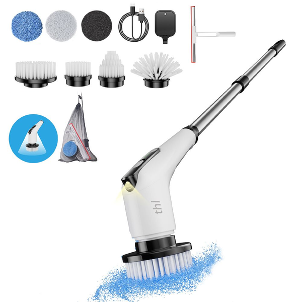 thl Cordless Electric Rotary Scrubber - Adjustable Length with LED Light