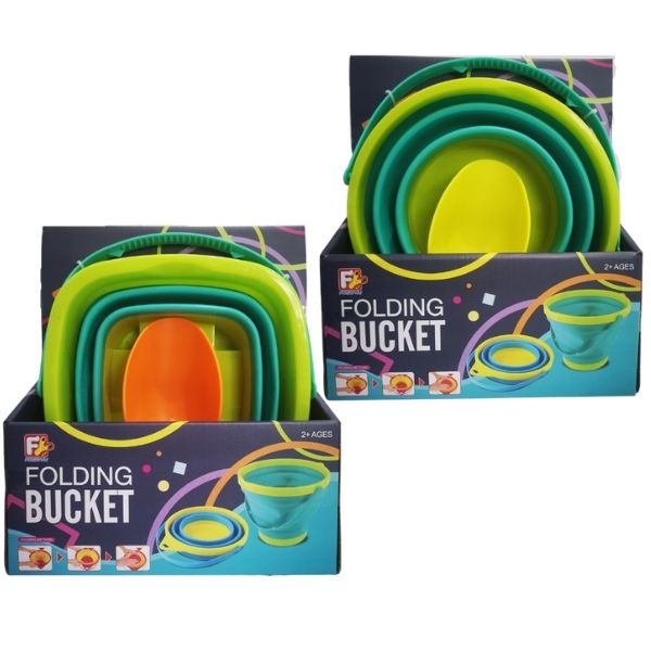 Beach Buckets - Collapsible Silicone Bucket with Shovels - Set of 2