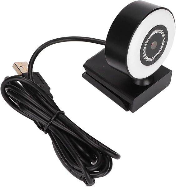 Full HD 1080P USB Webcam with Ring Light &amp; 360 Rotatable Base