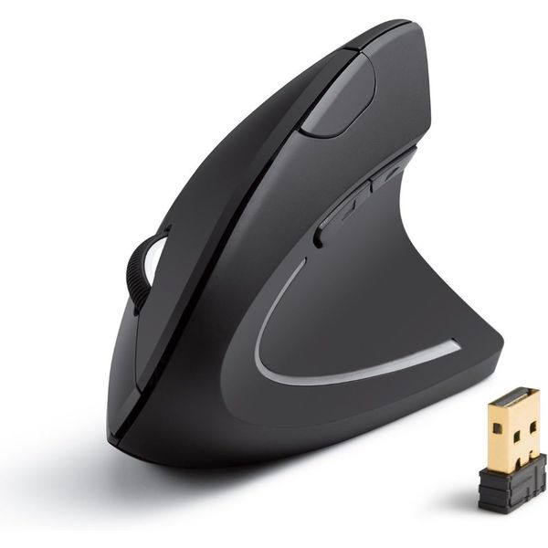 Ergonomic Wireless 2.4GHz Optical Mouse - Black, Battery Powered