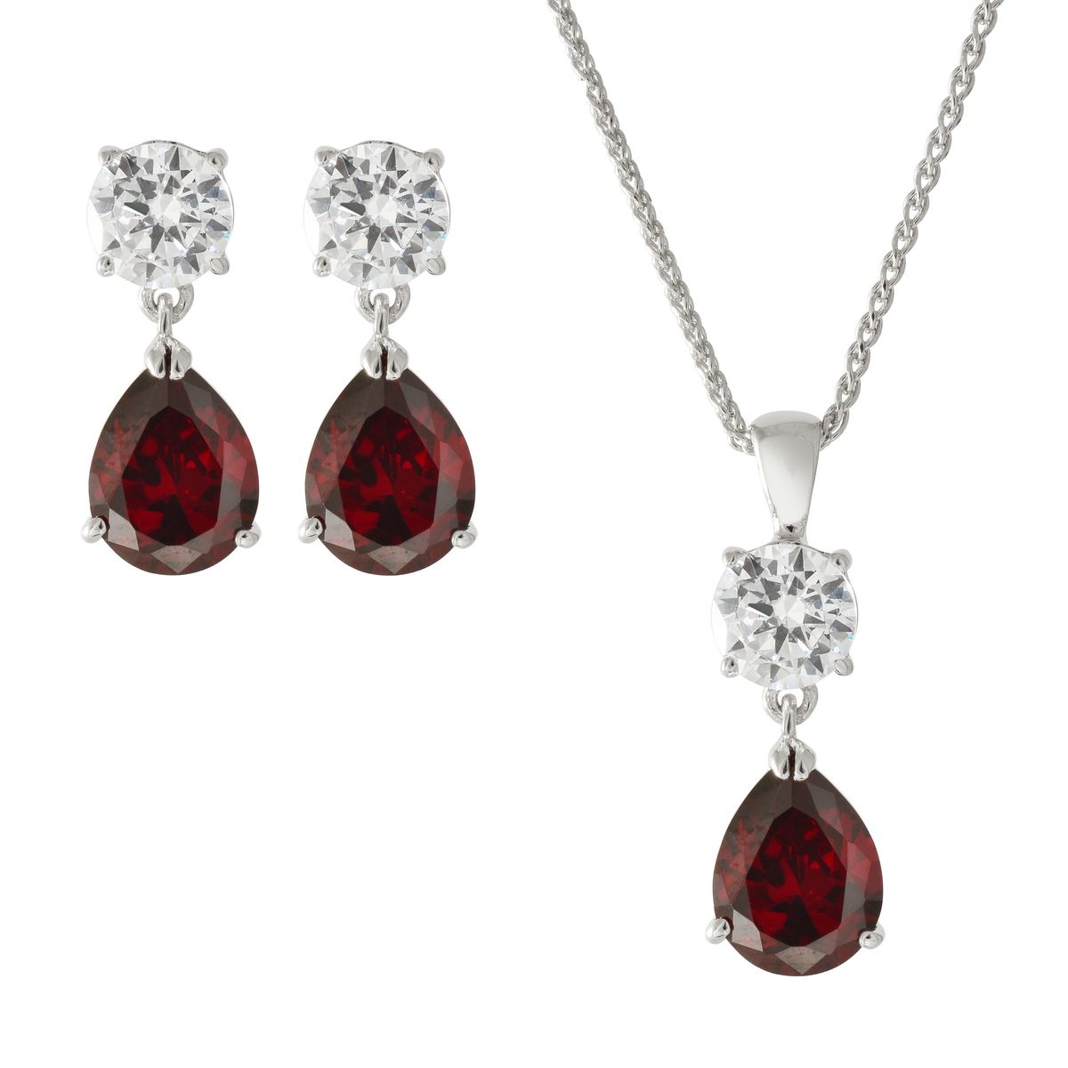 Art Jewellers - 925 Sterling Silver Ruby C.Z Earrings & Pendant Set ...