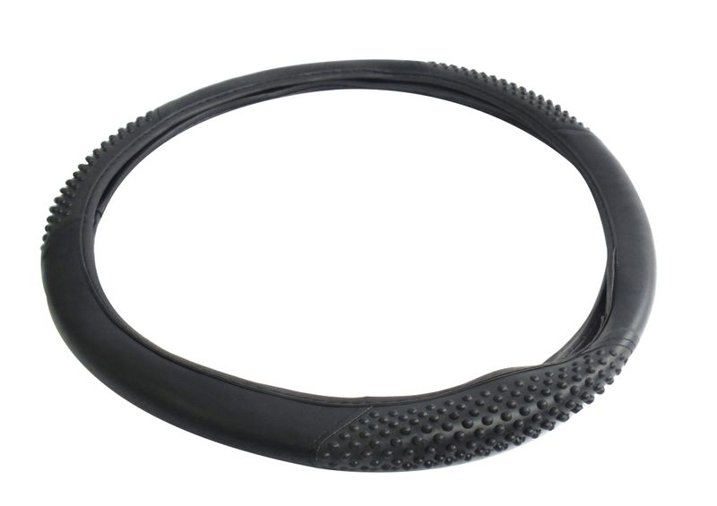 Faux Leather Steering Wheel Cover with Raised Grip - 420mm Diameter