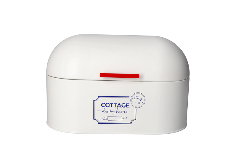 Danny Home Cottage Bread Box - White Metal Bread Storage Bin with Lid