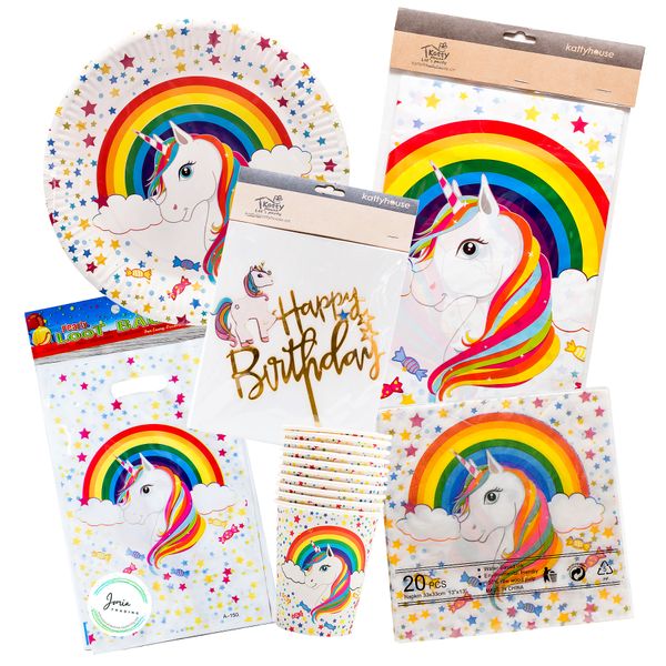 Rainbow Unicorn 6 Piece Party Set for 10