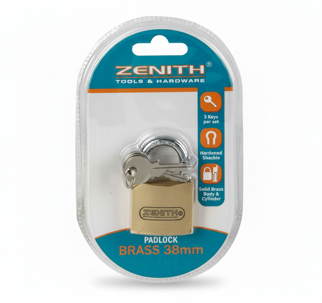 Zenith Brass Padlock 38mm - Durable Security Lock for Gates and Sheds