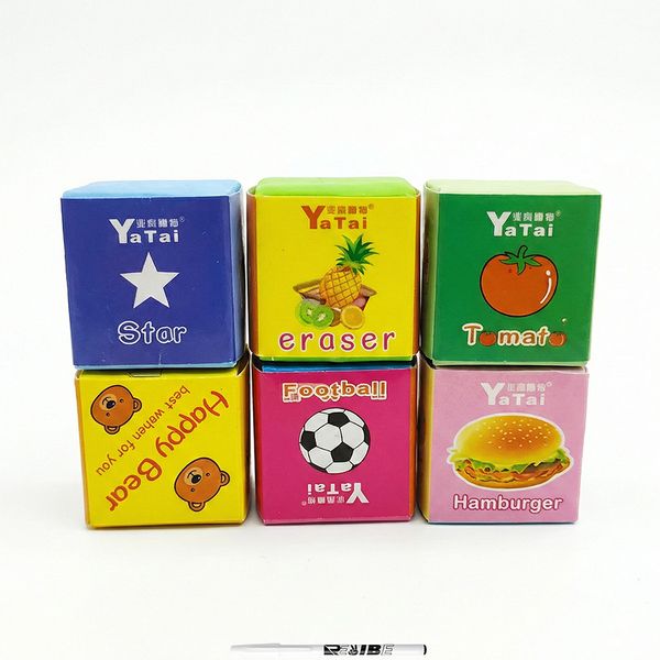 6 Pieces Long Lasting Educational/Fun Cube Erasers Set + ReVibe Pen