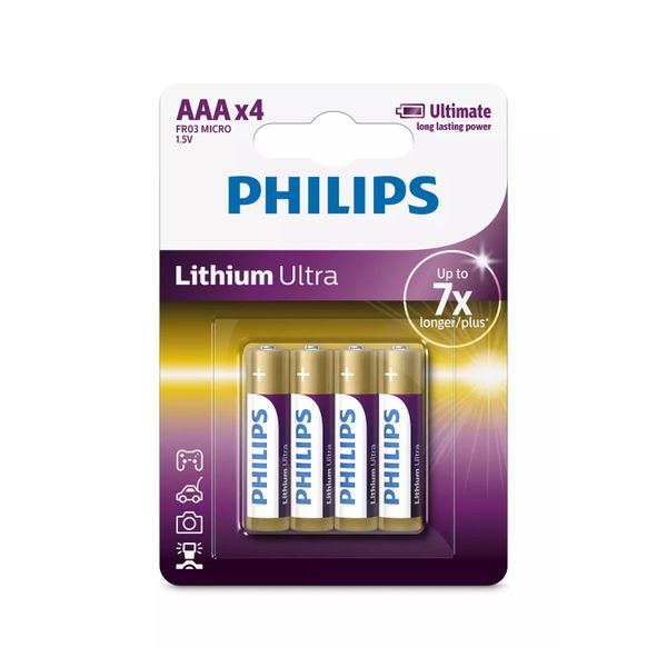 Philips Lithium Ultra AAA Battery Card 4 Piece - Long-Lasting Power
