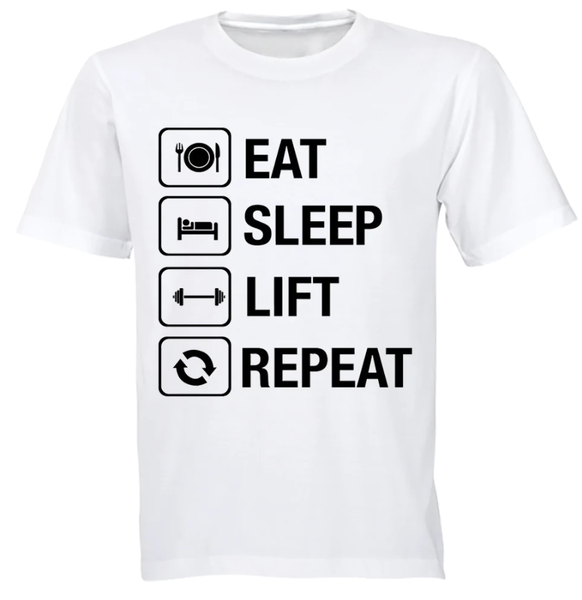 Eat Sleep Lift Repeat N1 White Tshirt