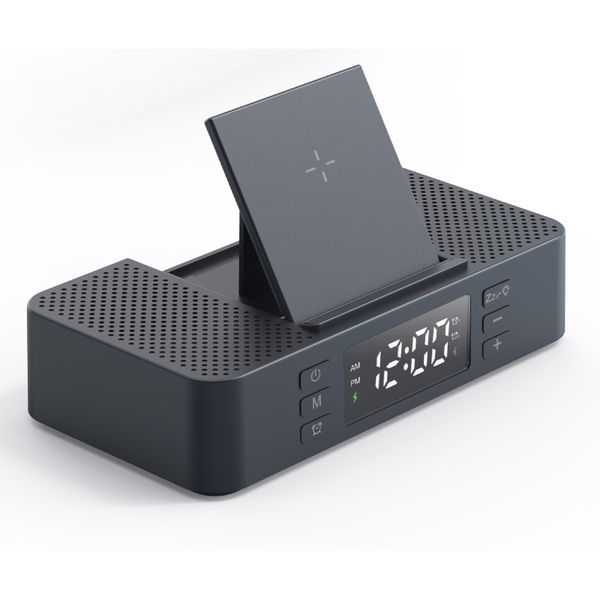 Wireless Charger with Clock Alarm Bluetooth Speaker Phone Stand