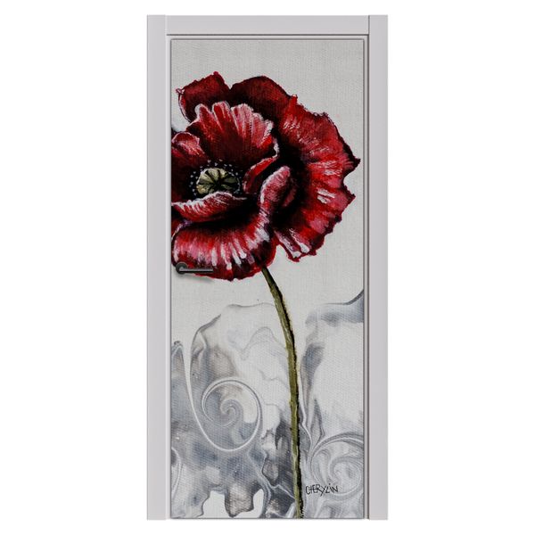Decoupage - Open Poppy On Grey By Cherylin Louw Door