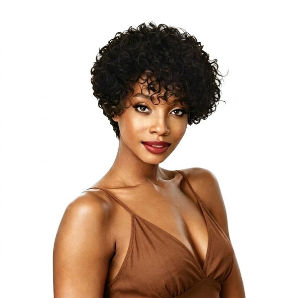Joedir Glueless Short Curly Pixie Cut Human Hair Wig Kinky Curly Texture