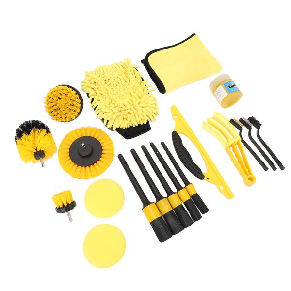 Versatile Drill Brush Attachments Set Yellow Car Cleaning