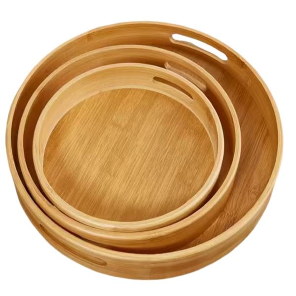 Natural Harmony 3-Piece Round Bamboo Tray Set