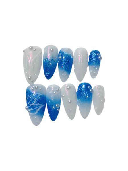 10 Piece - Underwater Glam Almond Press-On Nails - Multicolor