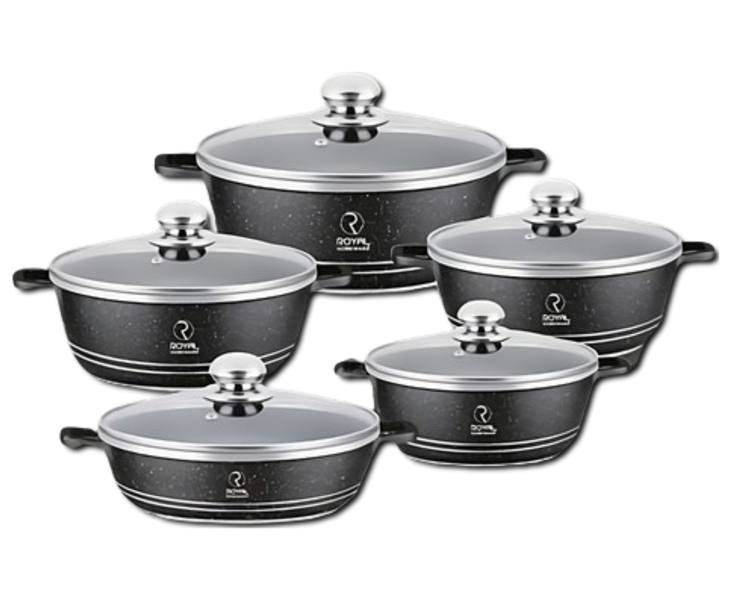 Royal Homeware Aluminium Die-Cast 10 Piece Pot Set - Granite