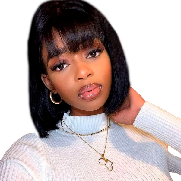 8-inch Short Black Bob Style Wig with Bangs