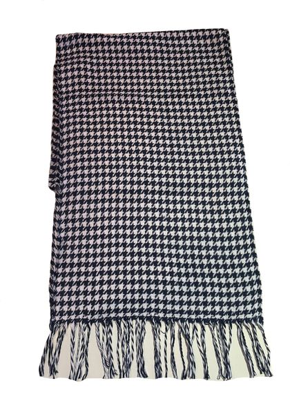 Men's Checked /Dotted Scarf Cashmere with Tassels - White/Dark Blue