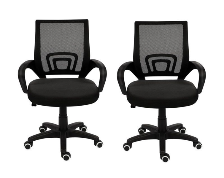 Set of 2 Ergonomic Mesh Office Chairs - Adjustable Swivel with Nylon Base