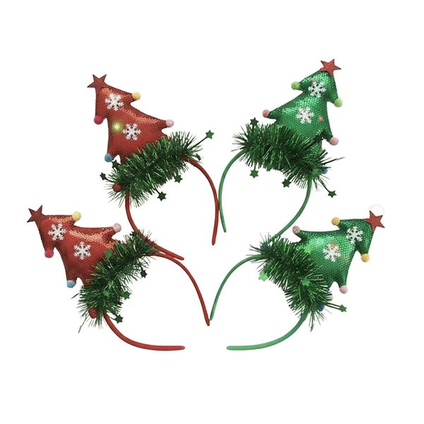 4 Pack Festive LED Christmas Tree Headbands In Red &amp; Green
