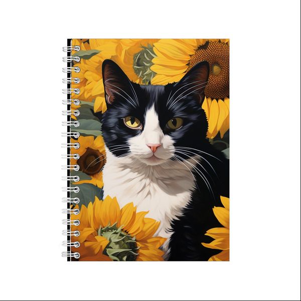 TUXEDO CAT SURROUNDED BY SUNFLOWERS 2 A5 Notebook Gift Idea Notepad 229