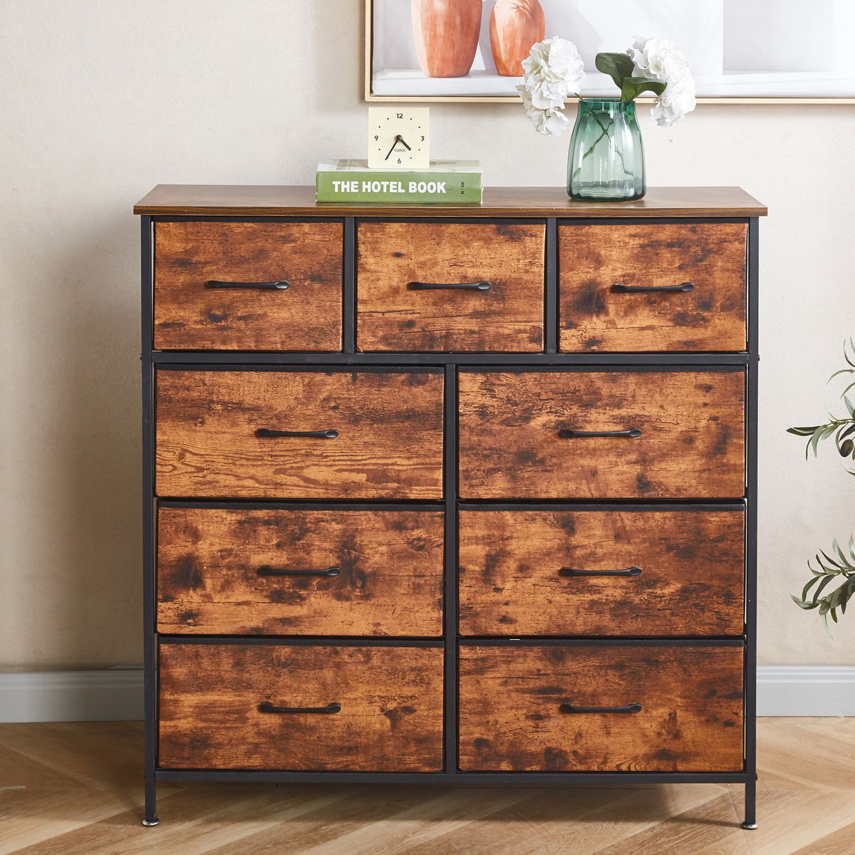 Cabinet 9 Fabric Drawers Storage Dresser Chest of Drawers Clothes Organizer