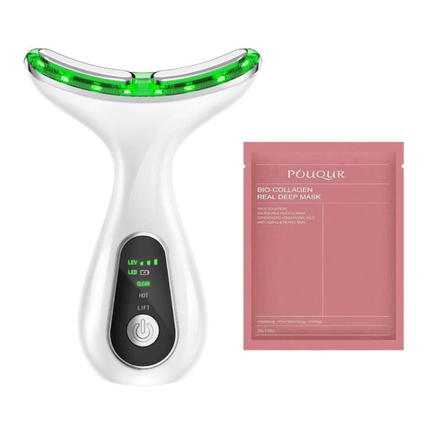 Neck &amp; Face Massager Device with Bio-Collagen Real Deep Mask