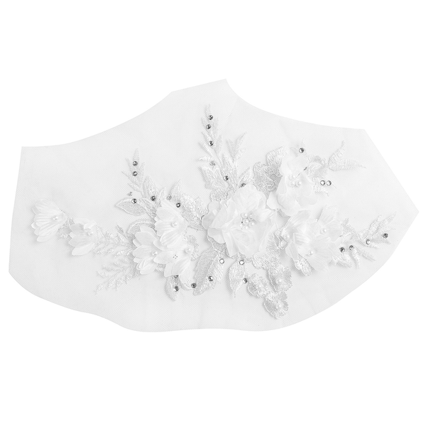 Beaded Hot Drilling Bridal Beaded Flowers Embroidery Patches White