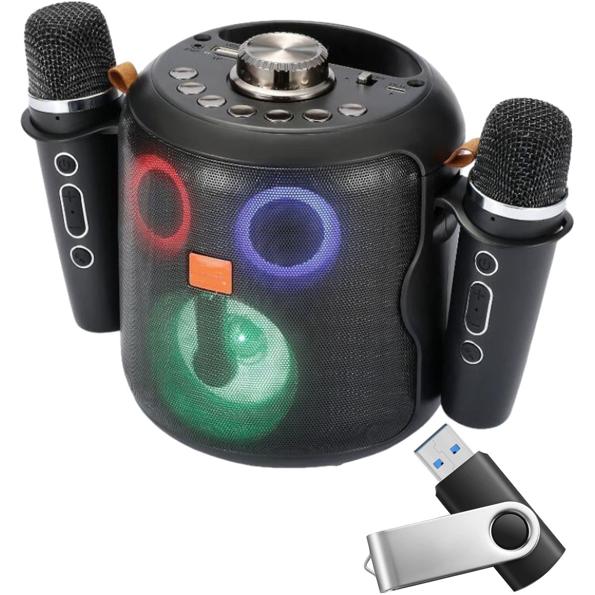 Portable Wireless Karaoke Speaker With 2 Wireless Microphones & Flash
