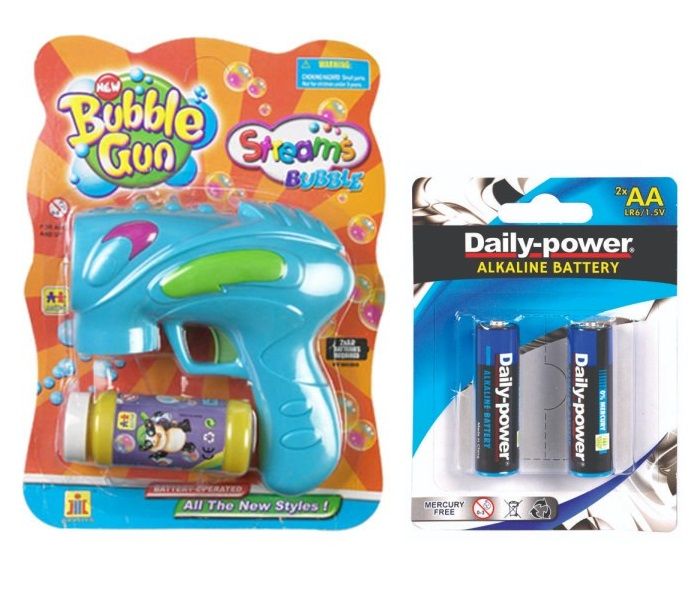 Blue Bubble Gun &amp; Bubbles (28.5x21cm) - Batteries Included