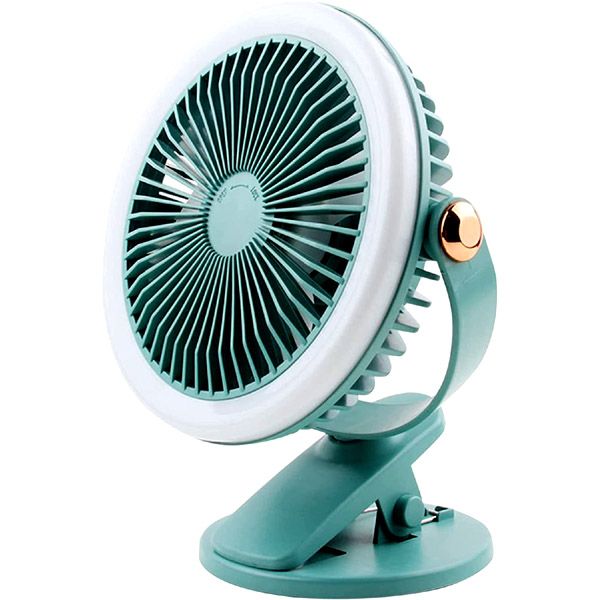 Rechargeable Rotatable Clip-On Fan with Light - Green