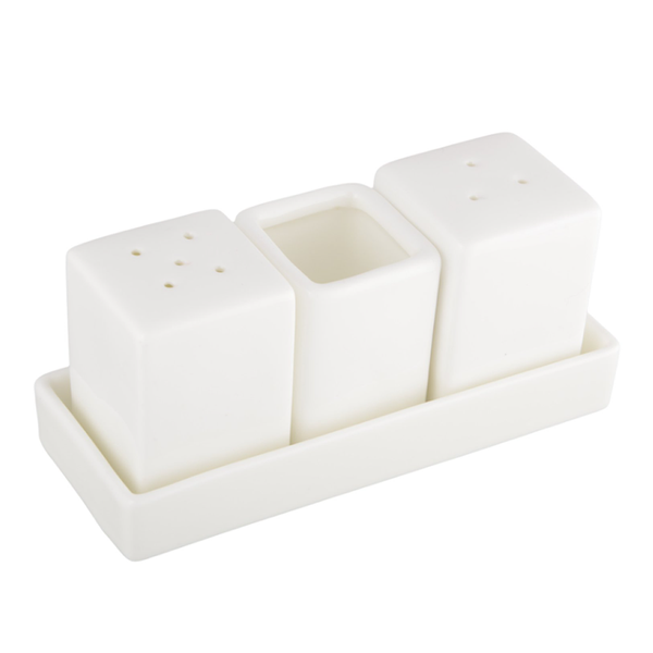 4-Piece Porcelain Salt and Pepper Shaker Set With Tray