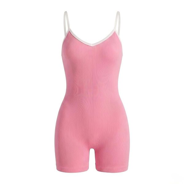 Women's Ribbed Seamless Yoga Romper - Sleeveless Crisscross Back Jumpsuit