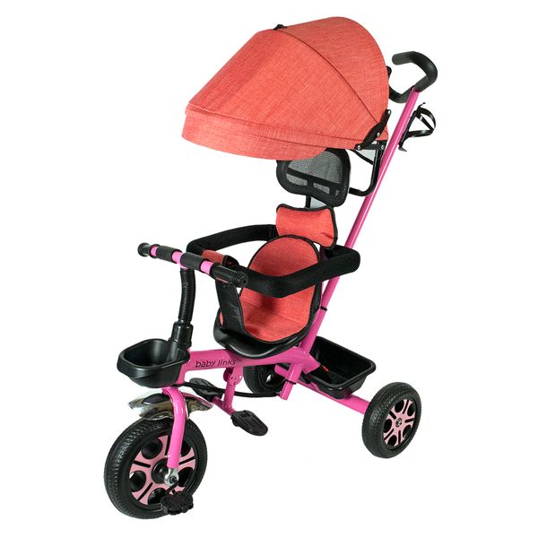 Baby Links Infant Tricycle Stroller with Sun Shade, Push Bar, Safety Bar