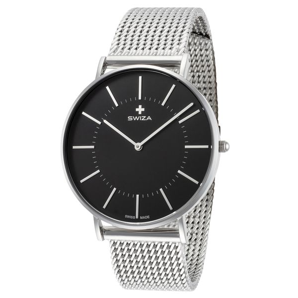 Swiza Men's Plana 42mm Silver Dial Leather Watch