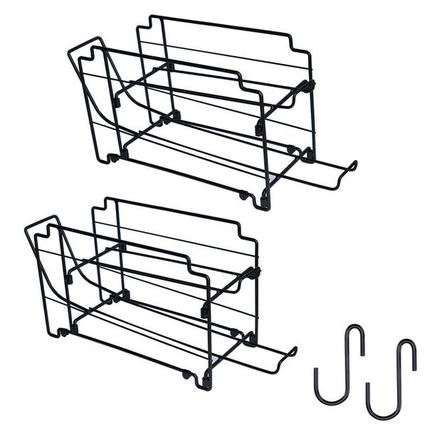 2 Pack Stackable Can Organiser Rack For Pantry Fridge Kitchen - Black Metal