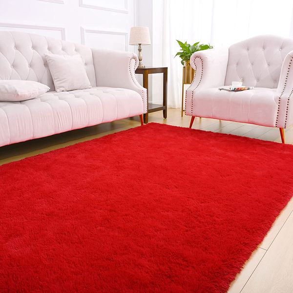 Cozy Shag Collection Solid Shag Rug Red