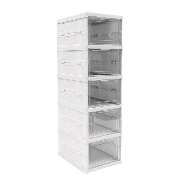 5 Tier Collapsible Hard Plastic Shoe Box, Organizer Cart for Household