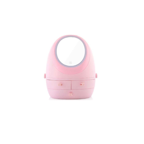 Pink Cute Makeup Cosmetic Organizer With USB and LED Mirror Light