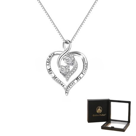 Heart-shaped zircon Necklace with Engraved, for Mother,Golden Perfect Image