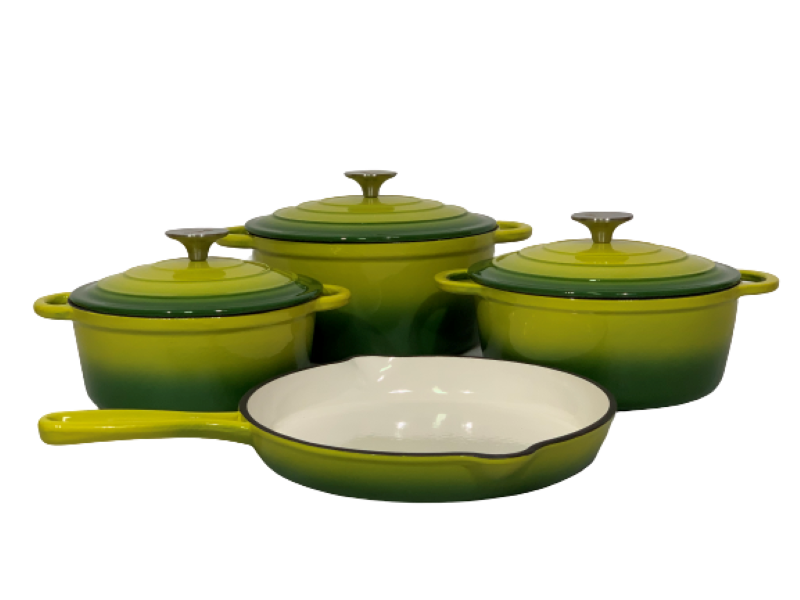 Pot set 7 Piece Cast Iron Grooved Lid Green