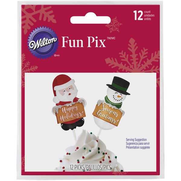 Wilton 12pk Christmas Winter Holiday Fun Cupcake Icing Decor Pick Toppers
