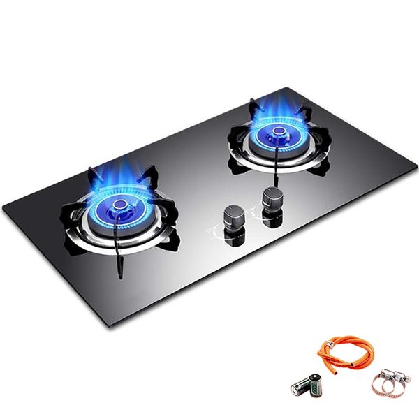 Black Gas Cooktop 2-Burner Cooktops with Strong Flame Natural Gas Stove