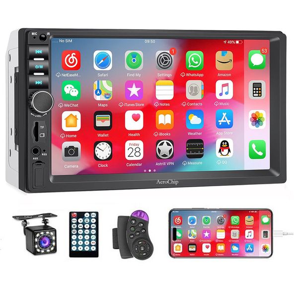 AeroChip Double Din Car Stereo with Backup Camera Steering Wheel Remote 7