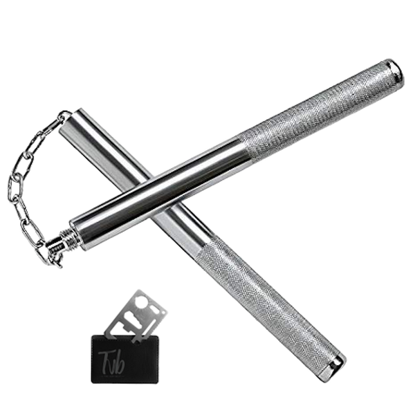 Tvb Dual Silver Steel Nunchuck Baton Stick for Training or Self Defence