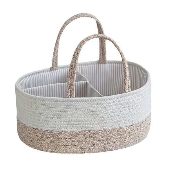 Large Capacity Baby Diaper Caddy Handwoven Storage Basket With Dividers