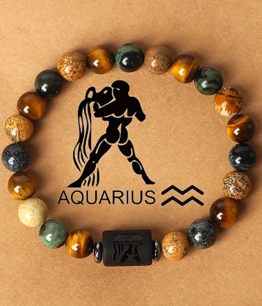 12 Constellation Natural Stone Beaded Bracelet, Tiger Eye Stone Bracelet
