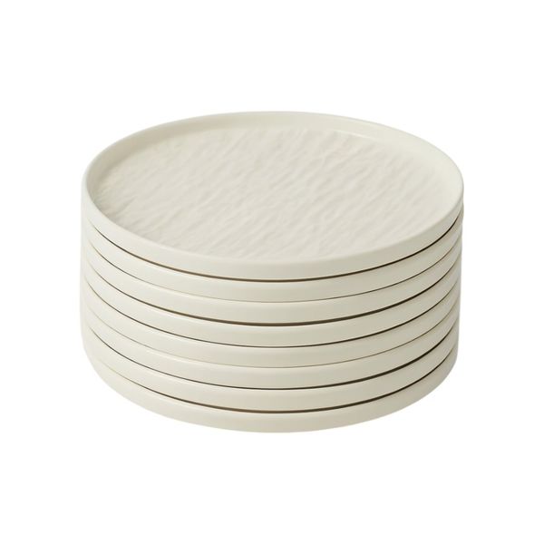 Pack Of 8 Modern Textured Ceramic Deep Dinner Plates - Cream