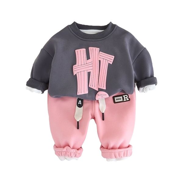 Pink Cozy HT Sweatshirt and Pants Two-Piece Set for Girls