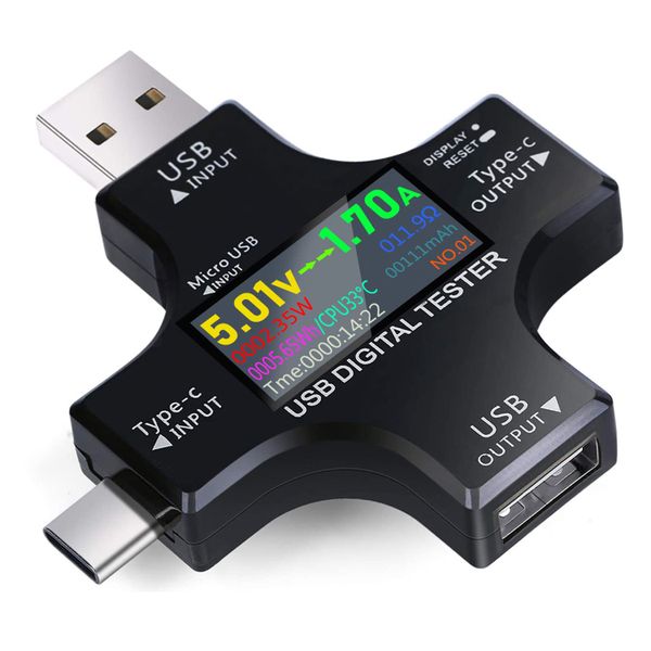 USB C Tester, Tester Color Screen IPS Digital Multimeter, Voltage, Cur, Pwr