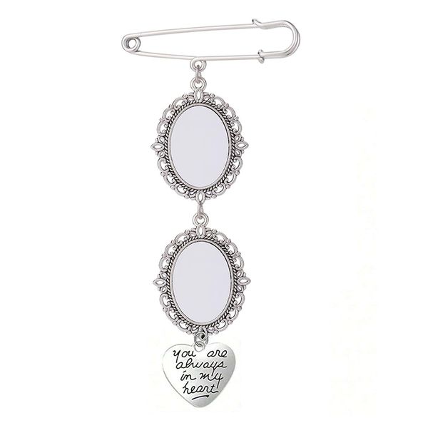 Double Memorial Wedding Bouquet Photo Brooch Pendant